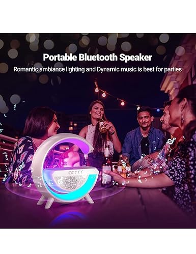 deevudi G-Shape Multifunctional Speaker LED Wireless Charging Speaker with 15W Fast Charging, Bluetooth, FM Radio, RGB Music Sync, Atmosphere Lamp, All-in-One Wireless Charger Speaker
